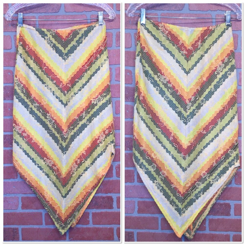 Vintage Uncivilized Lunachix Multicolor Chevron Lace Skirt Size S Fairy Hippie